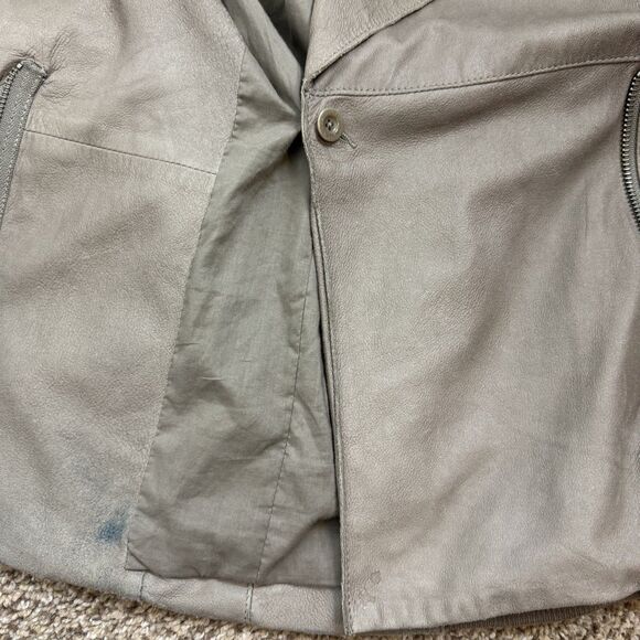 Vince Draped Neutral Tan Moto Leather Jacket Rib Knit Wool Details Size M Zipper - Picture 10 of 13